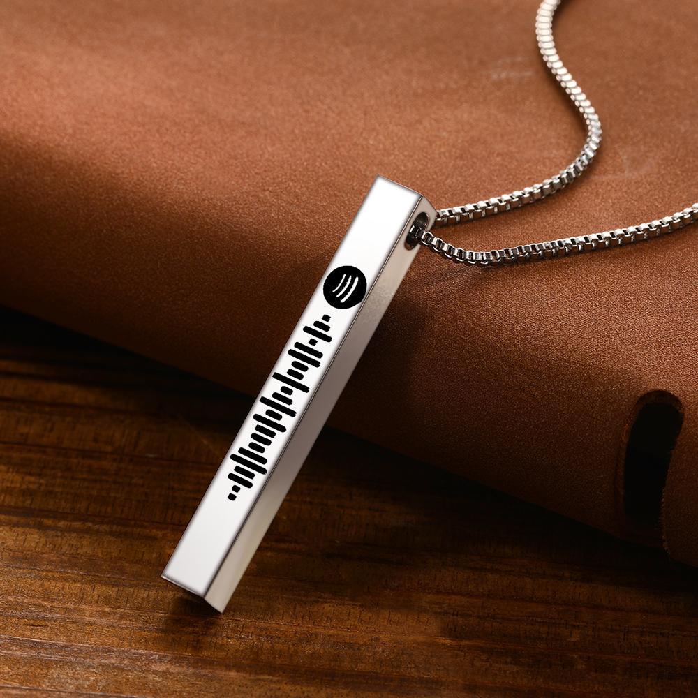 Scannable Spotify Code Necklace 3D Engraved Vertical Bar Necklace Gifts for Her