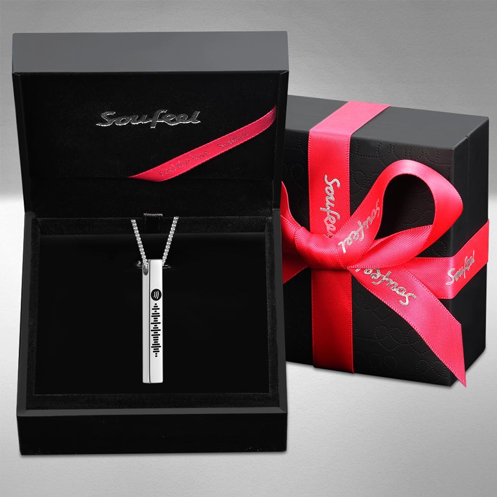 Scannable Spotify Code Necklace 3D Engraved Vertical Bar Necklace Gifts for Her