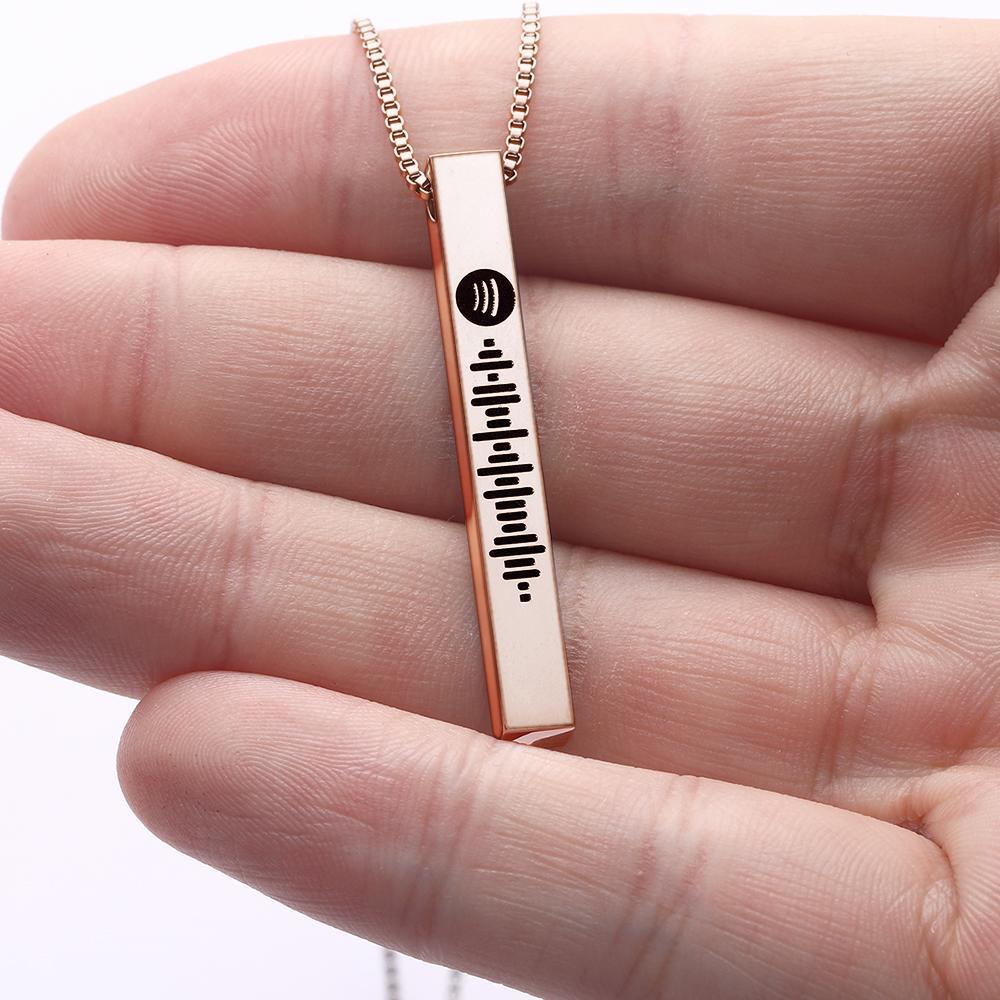 Scannable Spotify Code Necklace 3D Engraved Vertical Bar Necklace Gifts for Girlfriend Rose Gold