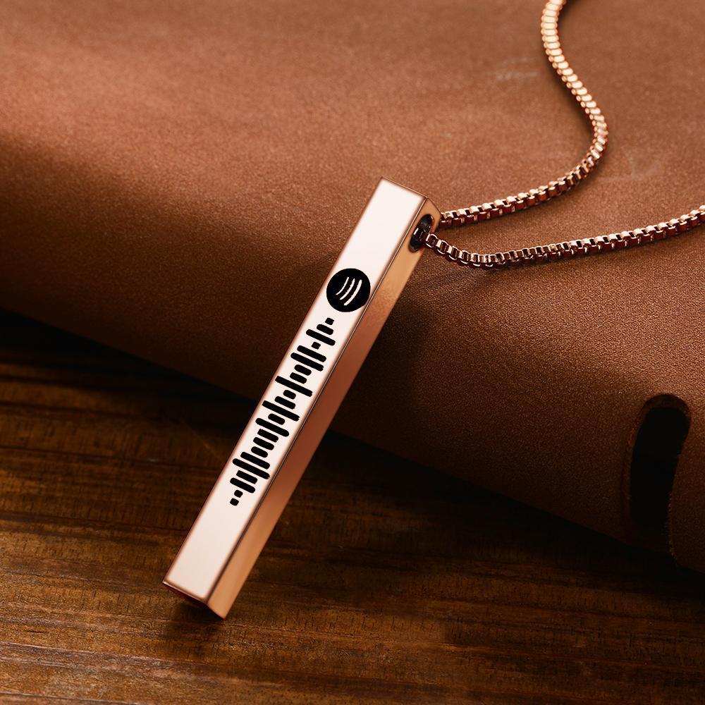 Scannable Spotify Code Necklace 3D Engraved Vertical Bar Necklace Gifts for Girlfriend Rose Gold