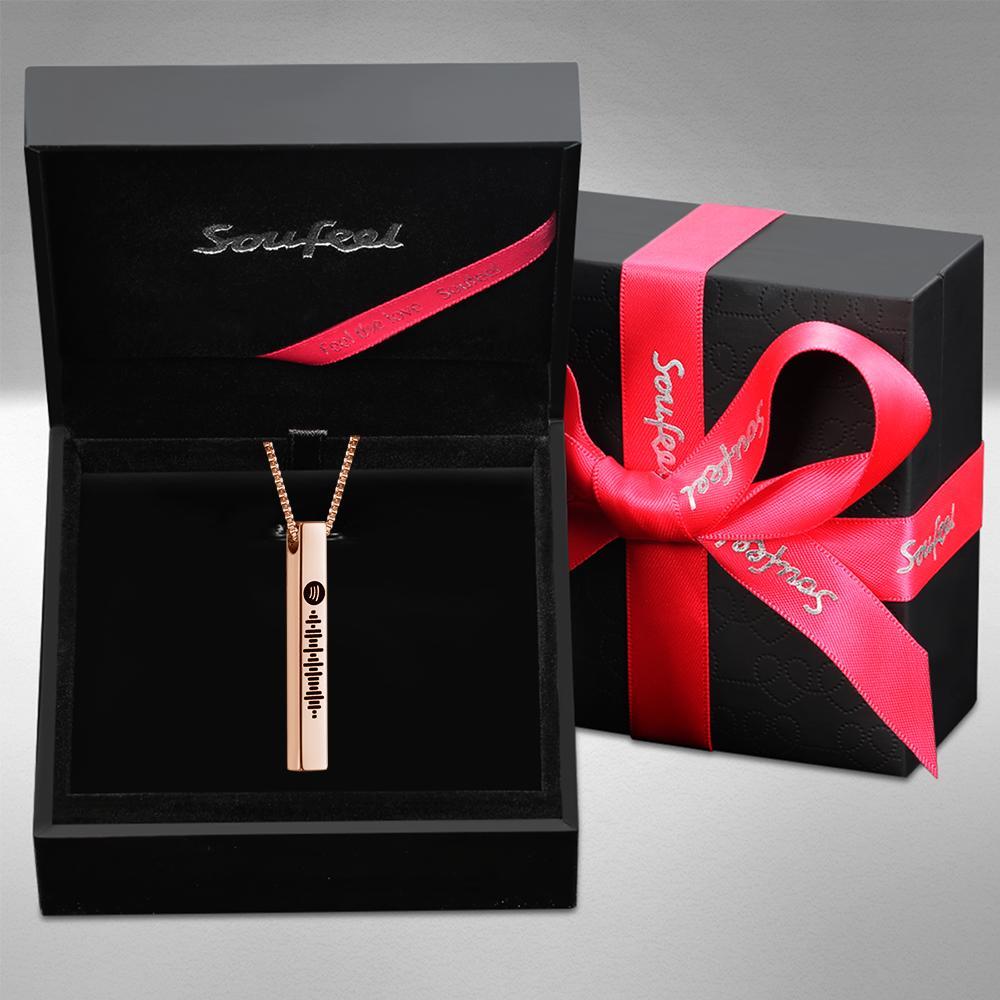 Scannable Spotify Code Necklace 3D Engraved Vertical Bar Necklace Gifts for Girlfriend Rose Gold