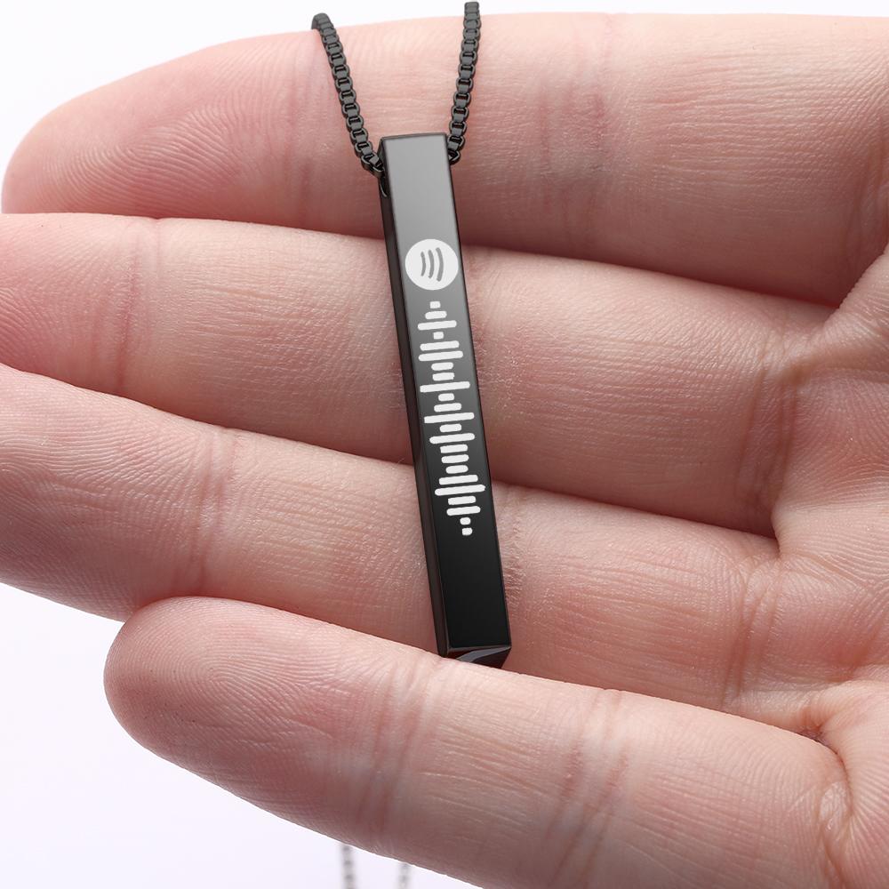 Scannable Spotify Code Necklace 3D Engraved Vertical Bar Necklace Gifts for Girlfriend Rose Gold