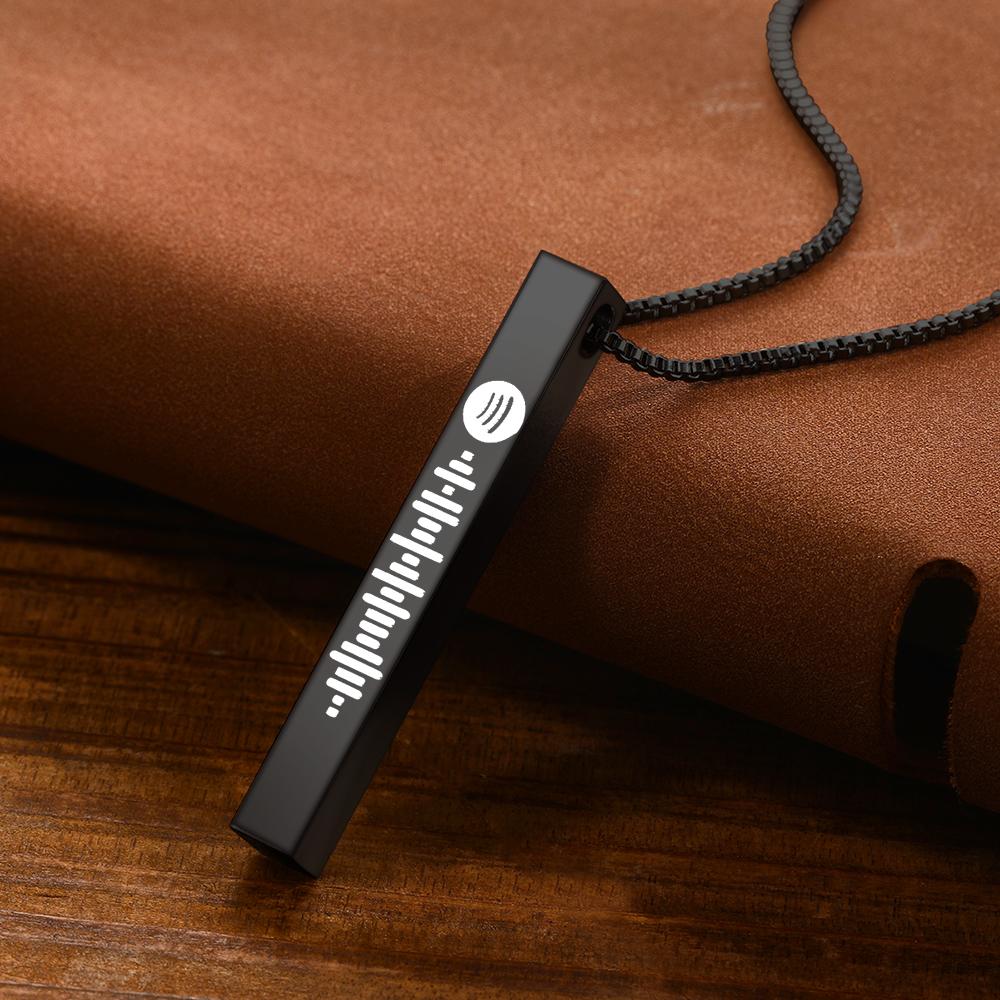 Scannable Spotify Code Necklace 3D Engraved Vertical Bar Necklace Gifts for Her