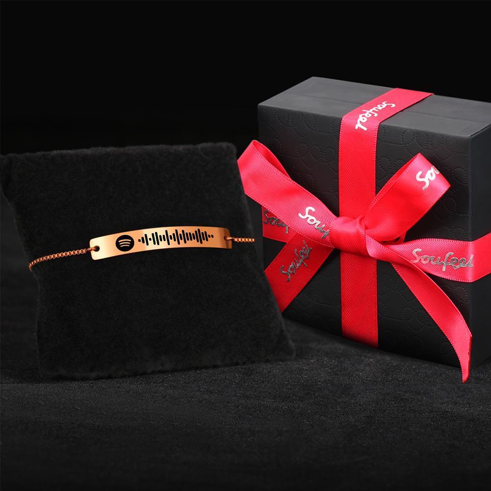 Scannable Spotify Code Bracelet Spotify Favorite Song Engraved Bar Bracelet Rose Gold Anniversary Gifts