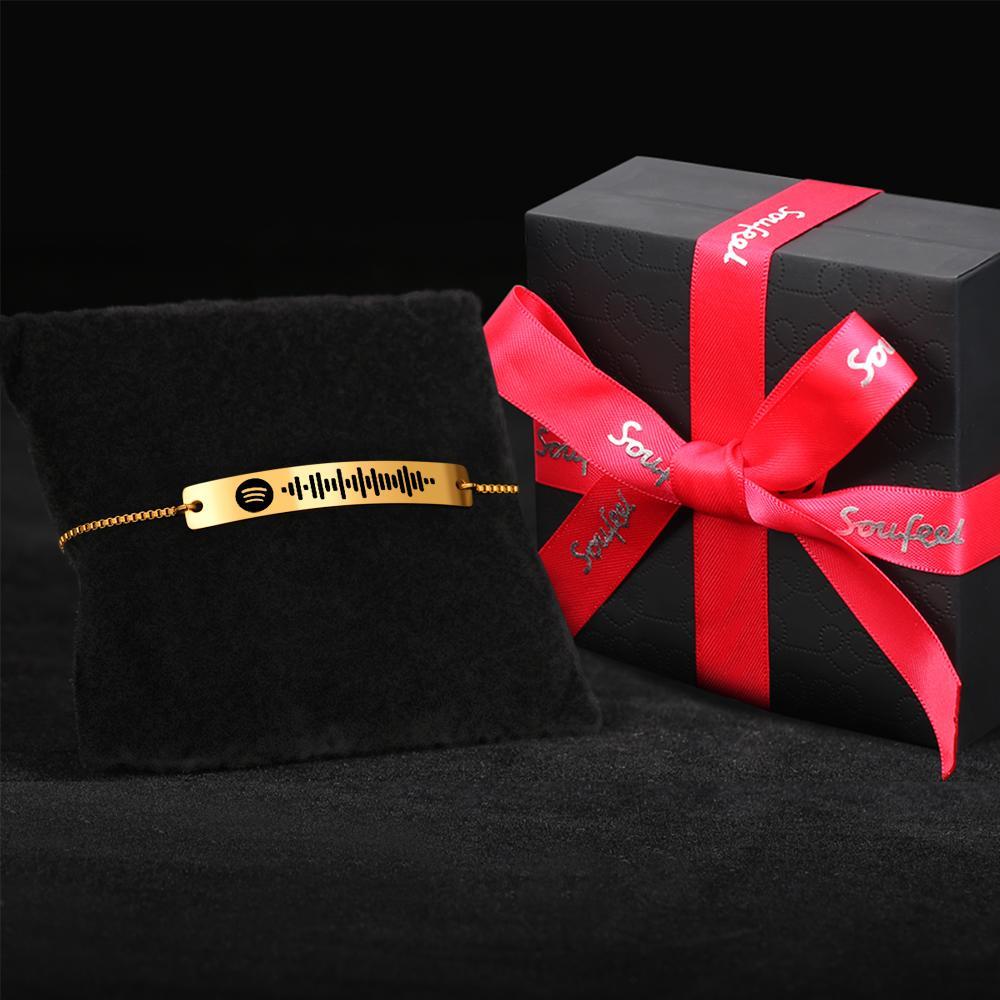 Scannable Spotify Code Bracelet Engraved Bar Bracelet Golden Color Gifts