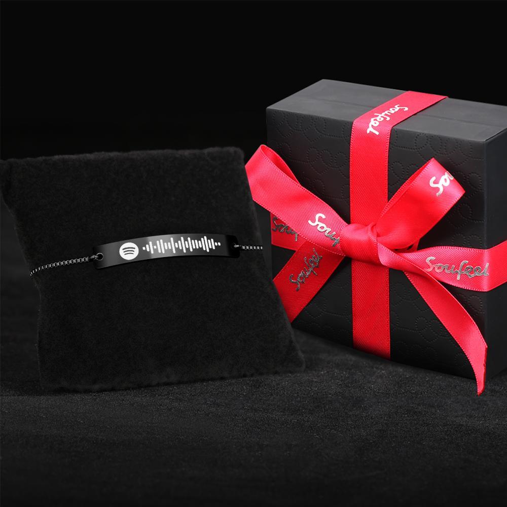 Scannable Spotify Code Bracelet Engraved Bar Bracelet Custom Music Song Bracelet Black Color Gifts for Her