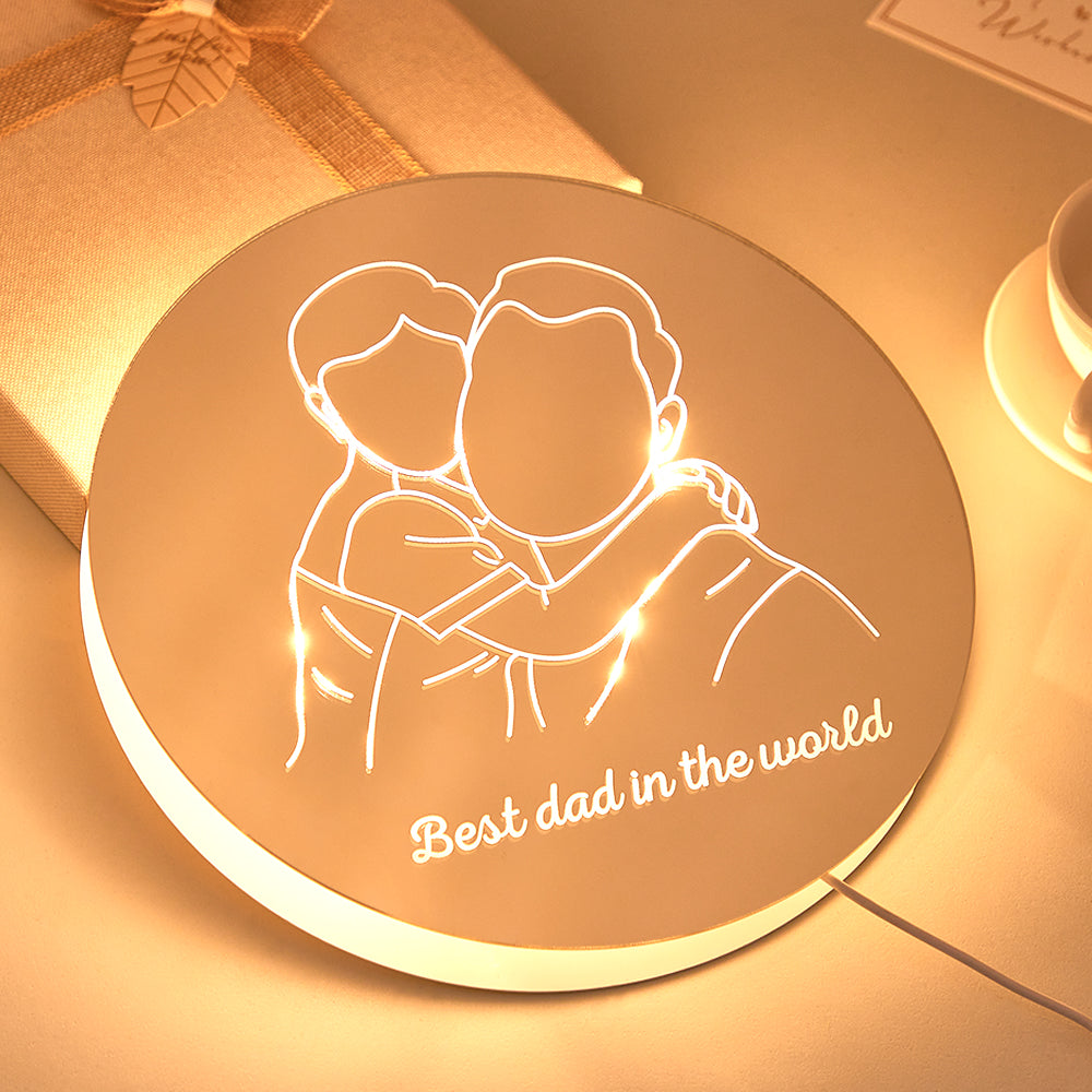 Personalized Photo Round Mirror Colorful Lamp Line Drawing Led Night Light Exquisite Home Gifts