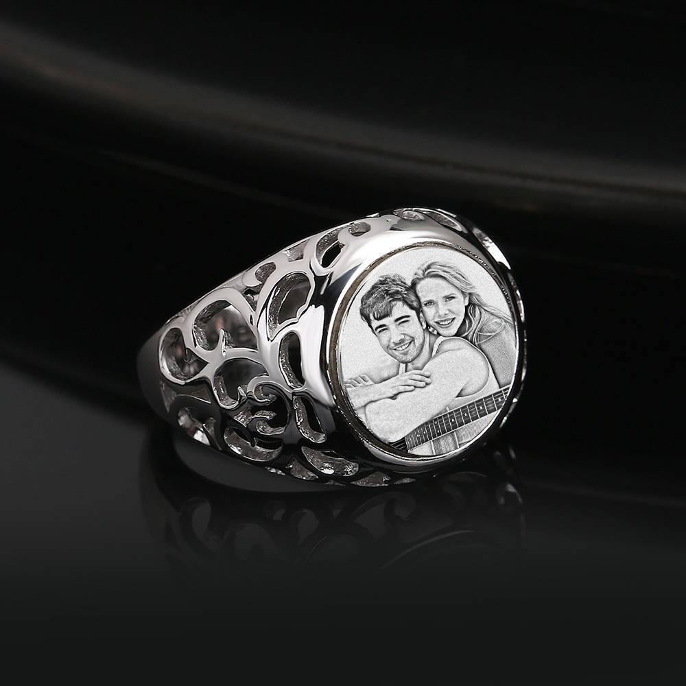 Photo Ring with Engraving Platinum Plated Silver Oval-shaped, Always Love You