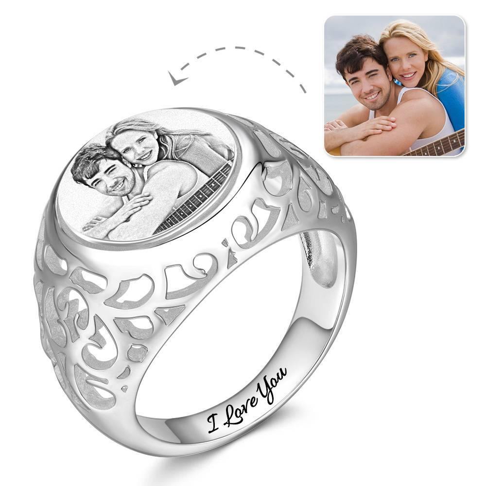 Photo Ring with Engraving Platinum Plated Silver Oval-shaped, Always Love You