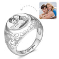 Photo Ring with Engraving Platinum Plated Silver Oval-shaped, Always Love You