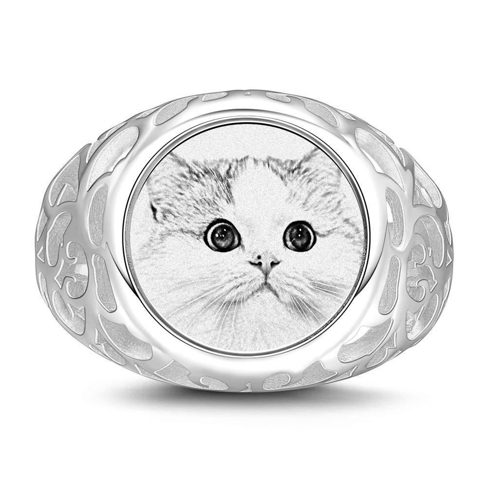Photo Engraved Ring Oval-shaped, Keepsake Gift Platinum Plated Silver