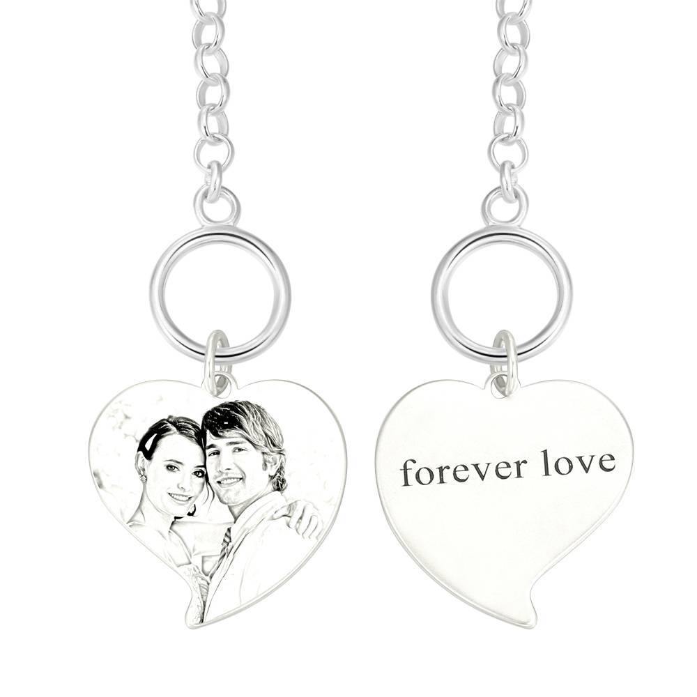 Women's Heart Photo Engraved Tag Bracelet with Engraving Silver