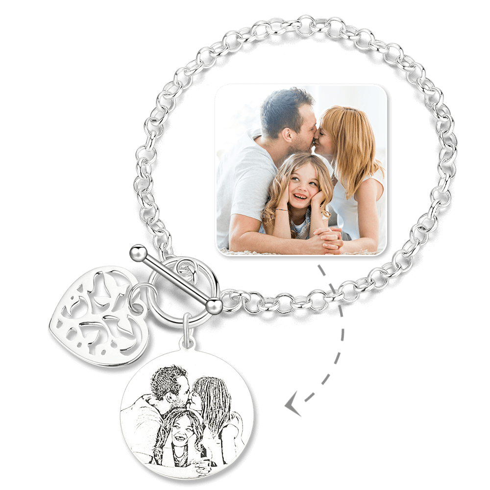 Women's Photo Engraved Tag Bracelet with Engraving Silver