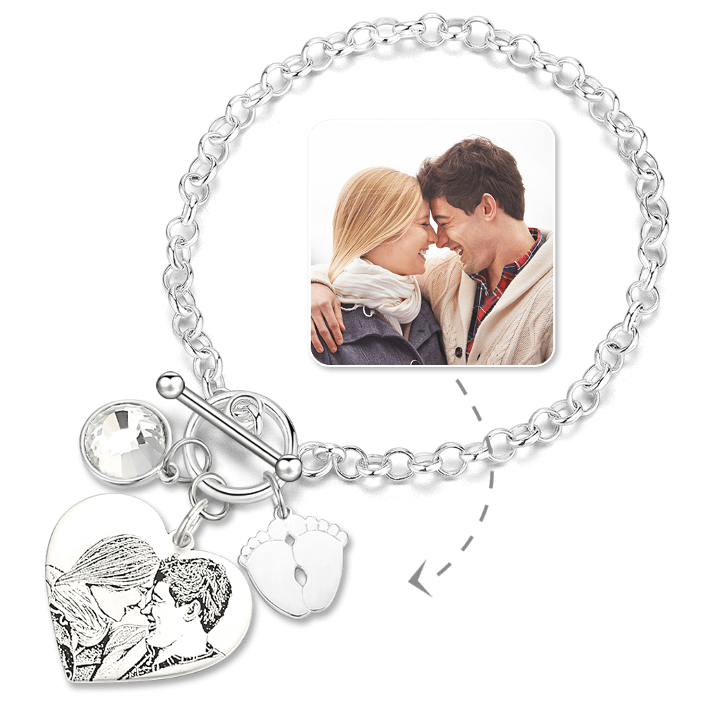 Women's Photo Engraved Tag Bracelet with Engraving Silver