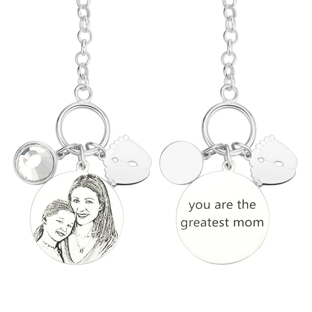 Women's Photo Engraved Tag Bracelet with Engraving Silver
