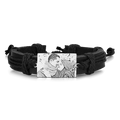 Men's Leather Bracelet Rectangle Photo Engraved Tag Bracelet Black Leather Strap