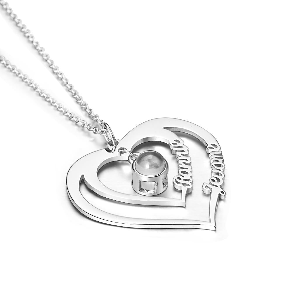 Projection Photo Necklace with Custom 2 Names Family Photo Necklace Personalised Memorial Photo Pendant Jewelry Birthday Gift