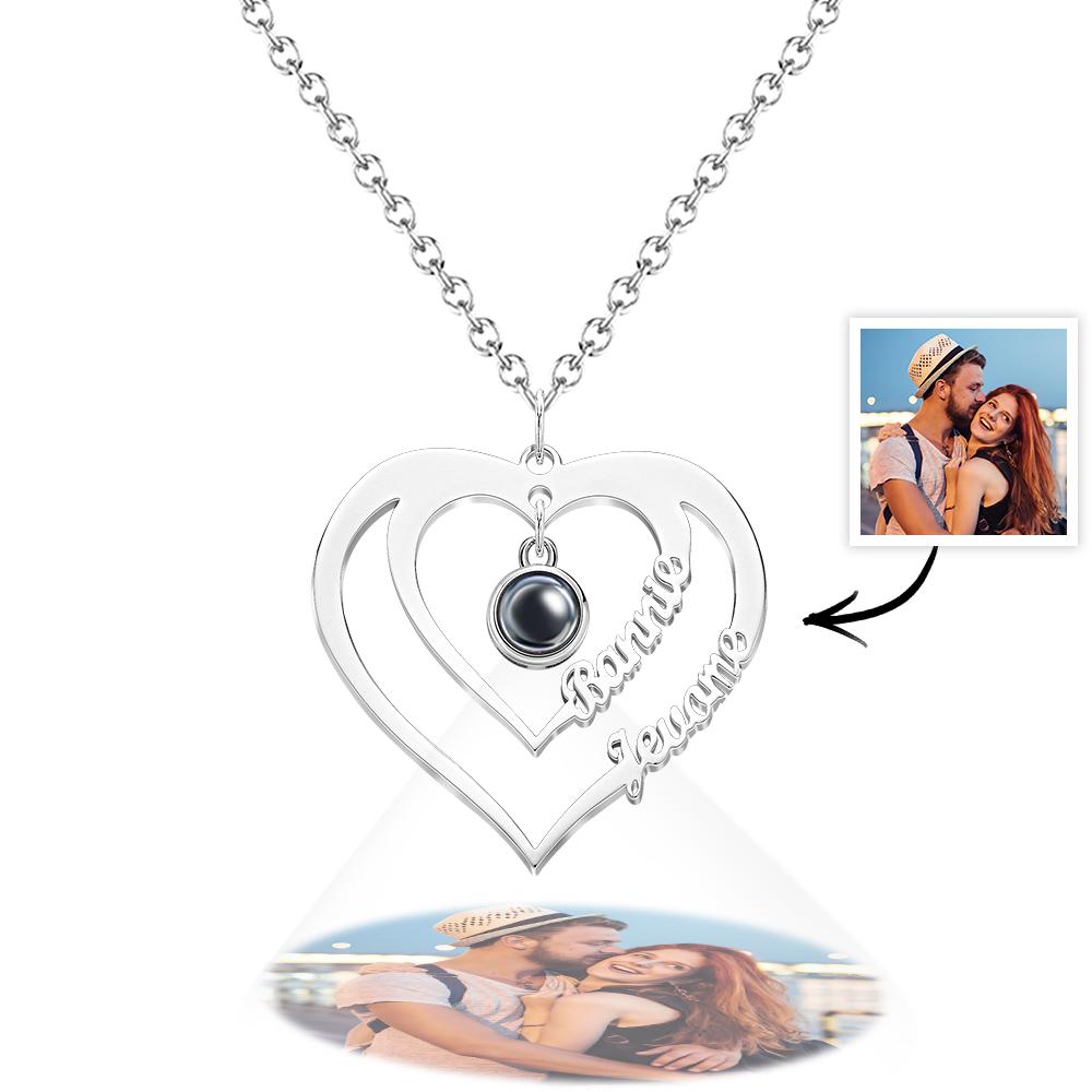 Projection Photo Necklace with Custom 2 Names Family Photo Necklace Personalised Memorial Photo Pendant Jewelry Birthday Gift