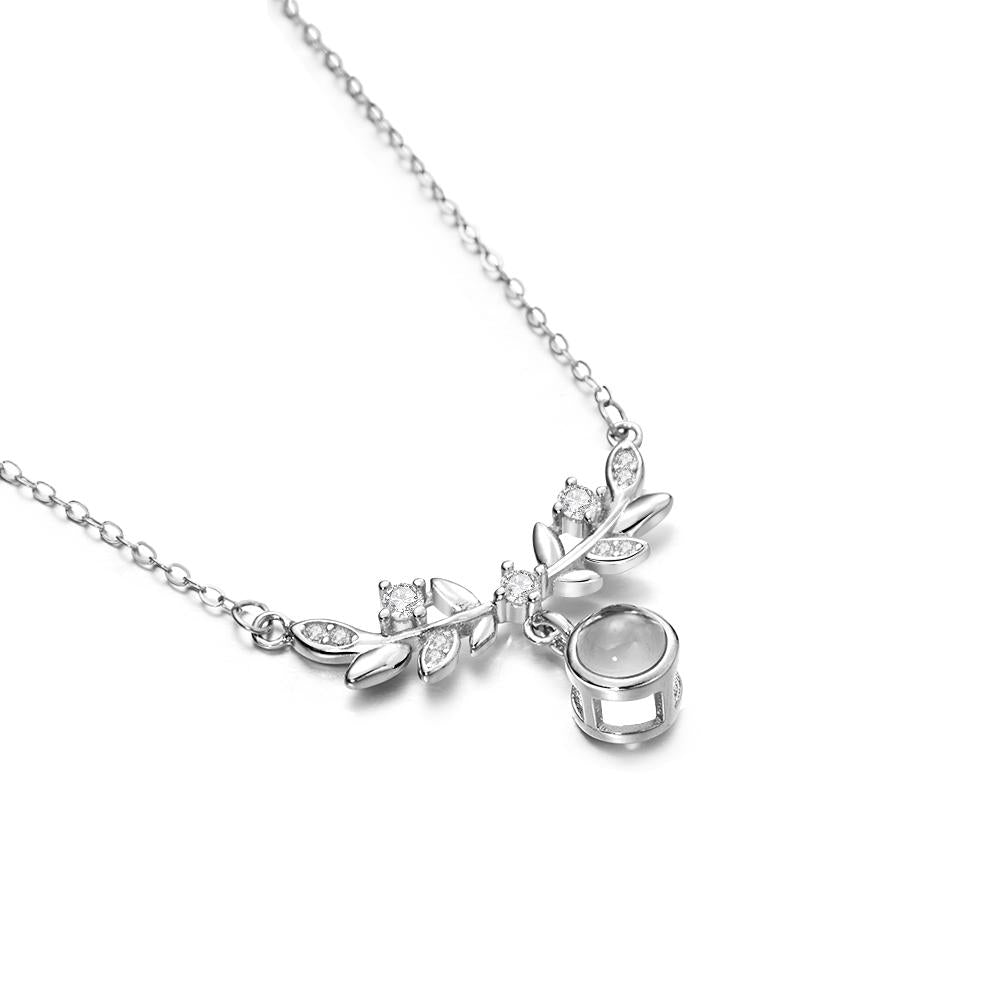 Laurel Leaf Projection Necklace Personalized Picture Inside Pendant Sterling Silver Keepsake Jewelry