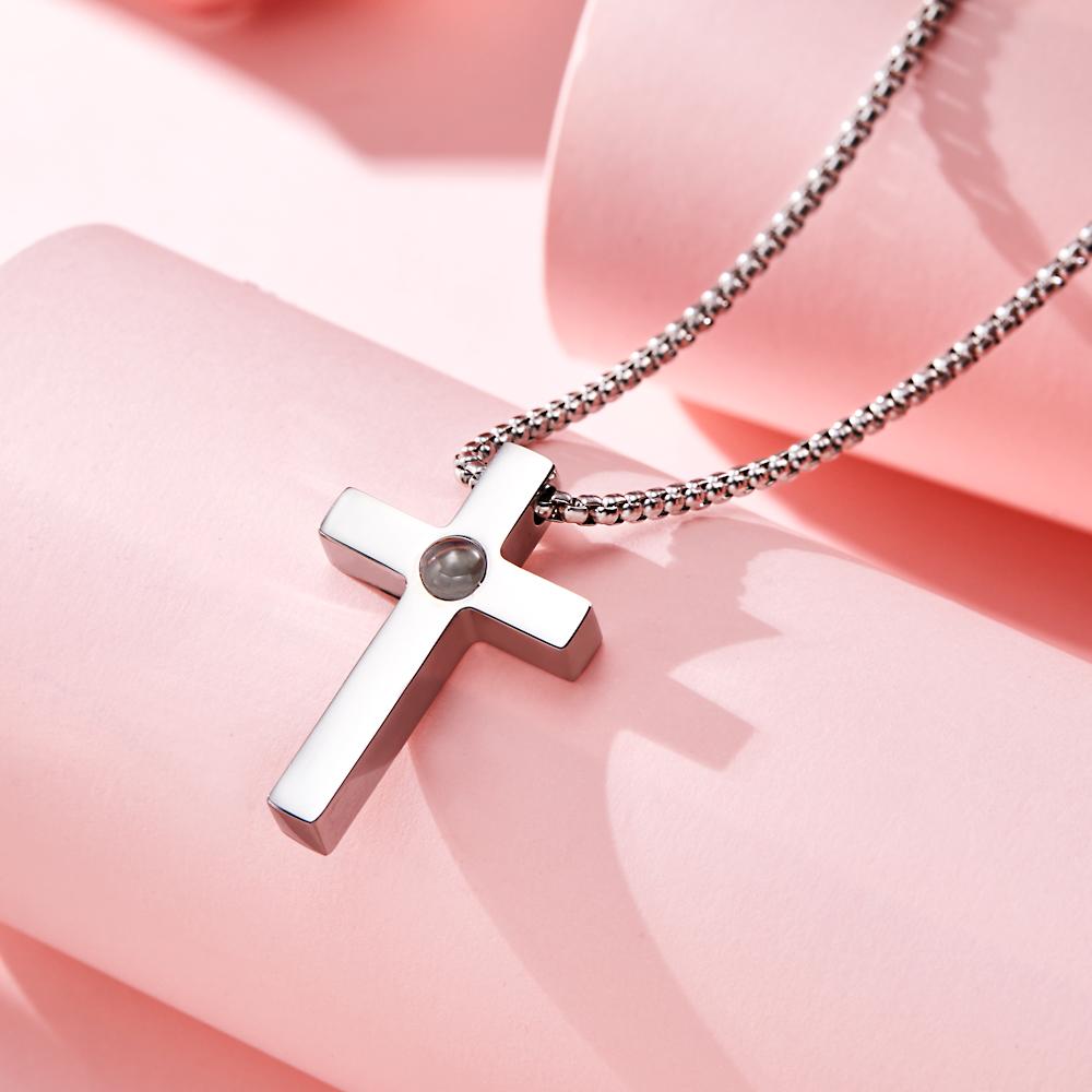 Custom Projection Photo Necklace Simple Cross Men's Gifts