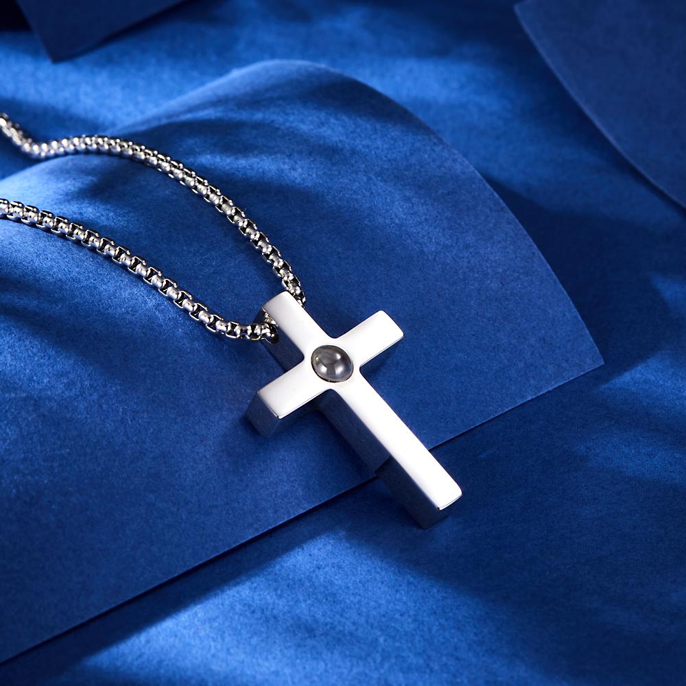 Custom Projection Photo Necklace Simple Cross Men's Gifts