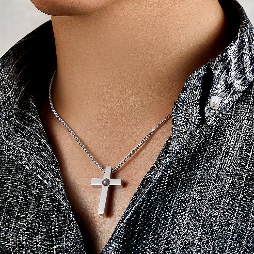 Custom Projection Photo Necklace Simple Cross Men's Gifts
