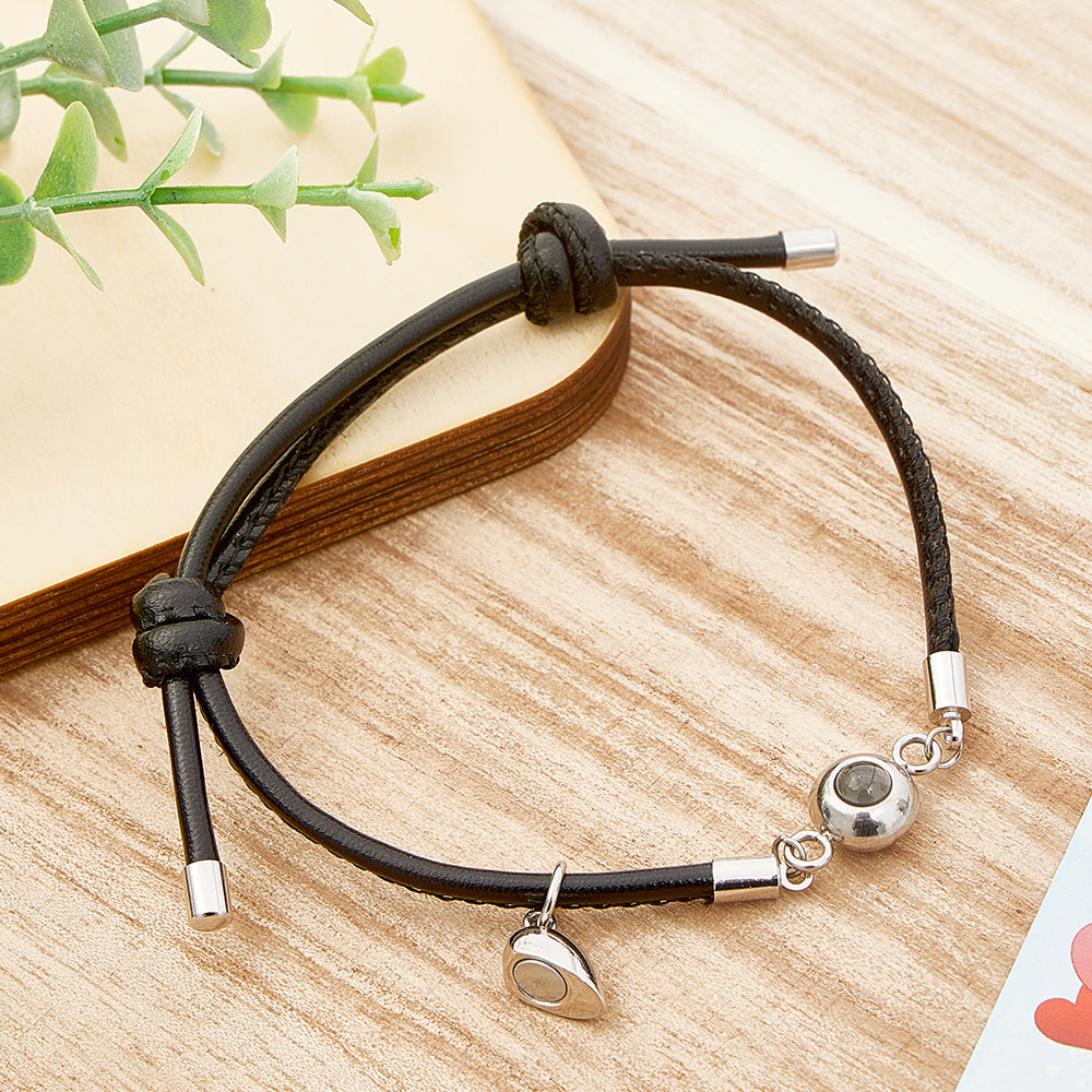 Custom Photo Projection Bracelet Leather Heart Magnetic Bracelet Gift for Couple