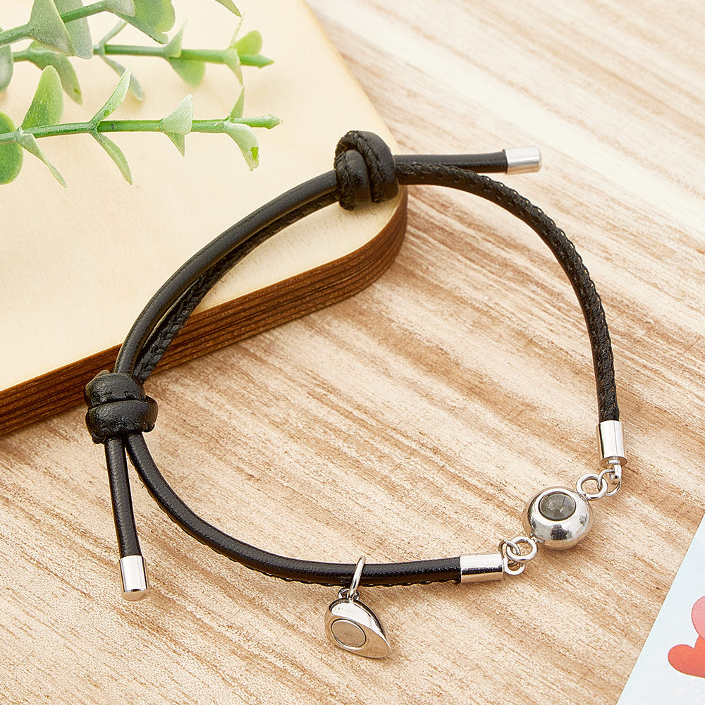 Custom Photo Projection Bracelet Leather Heart Magnetic Bracelet Gift for Couple