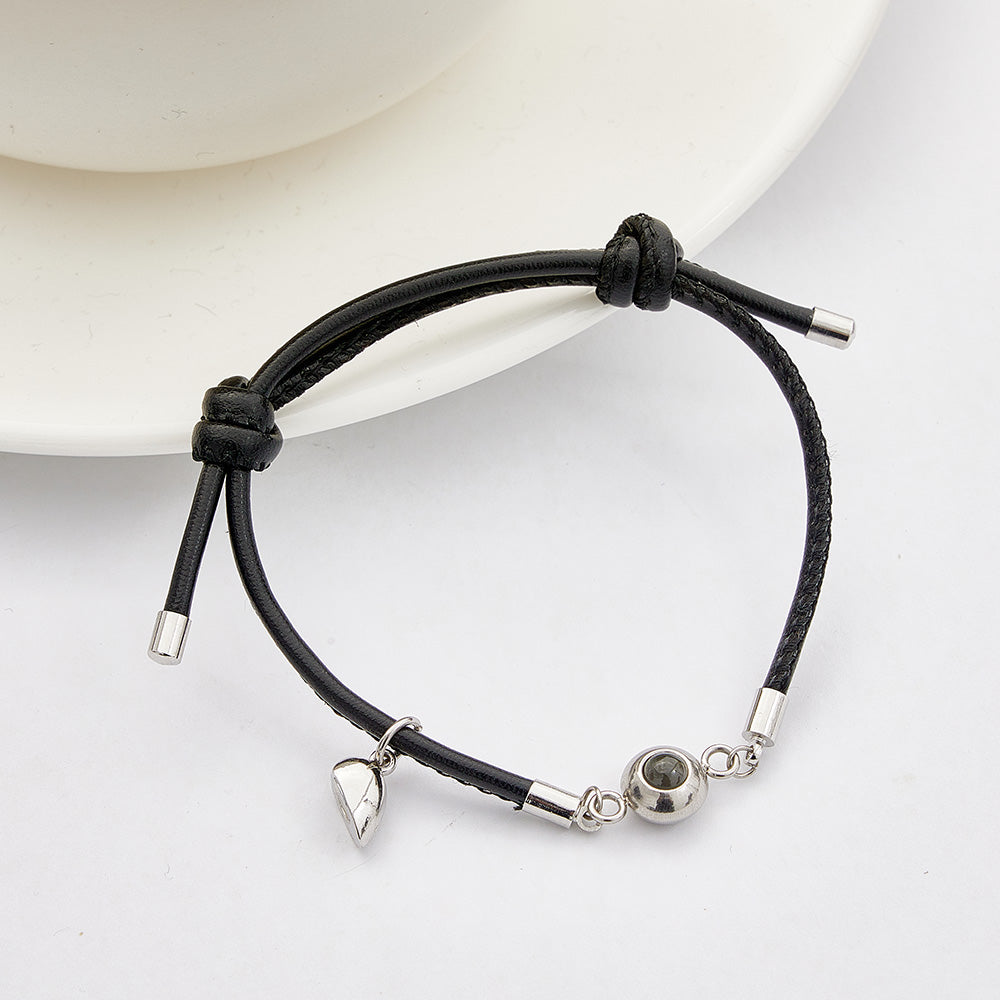 Custom Photo Projection Bracelet Leather Heart Magnetic Bracelet Gift for Couple