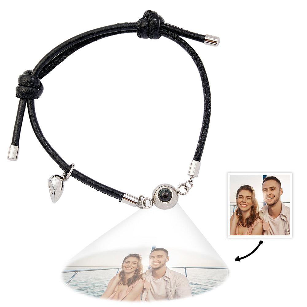 Custom Photo Projection Bracelet Leather Heart Magnetic Bracelet Gift for Couple
