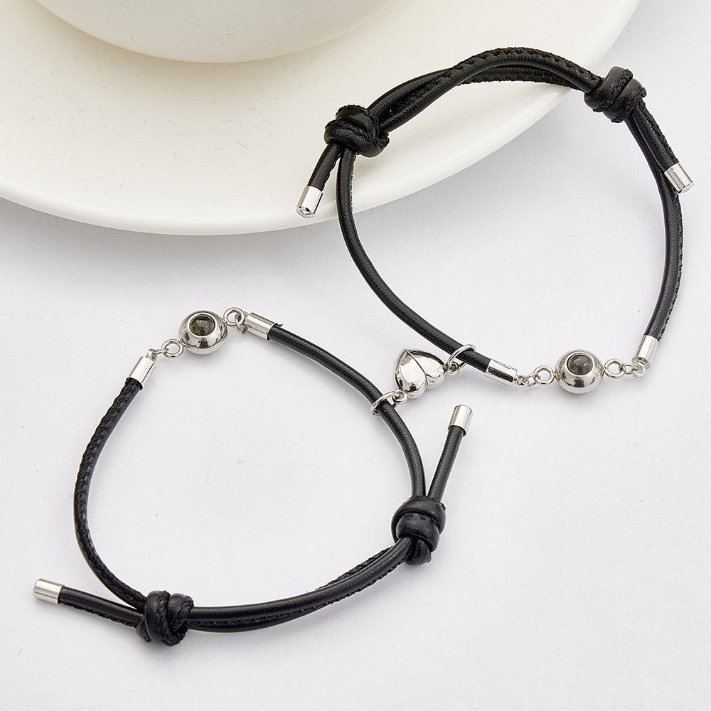 Custom Photo Projection Bracelet Leather Heart Magnetic Bracelet Gift for Couple