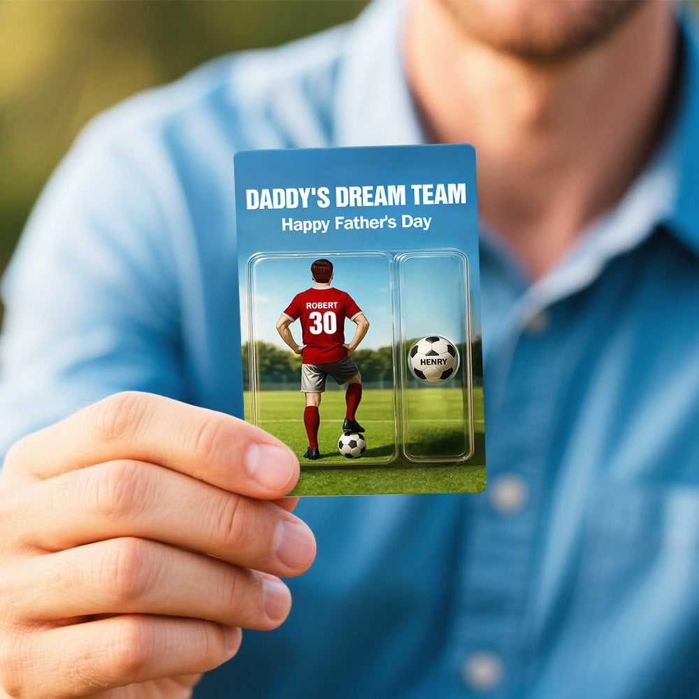 Custom Daddy's Dream Team Soccer With Kids' Names Custom Figure Poke Card Father's Day Gift for Him, for Husband, for Dad, for Soccer Lover