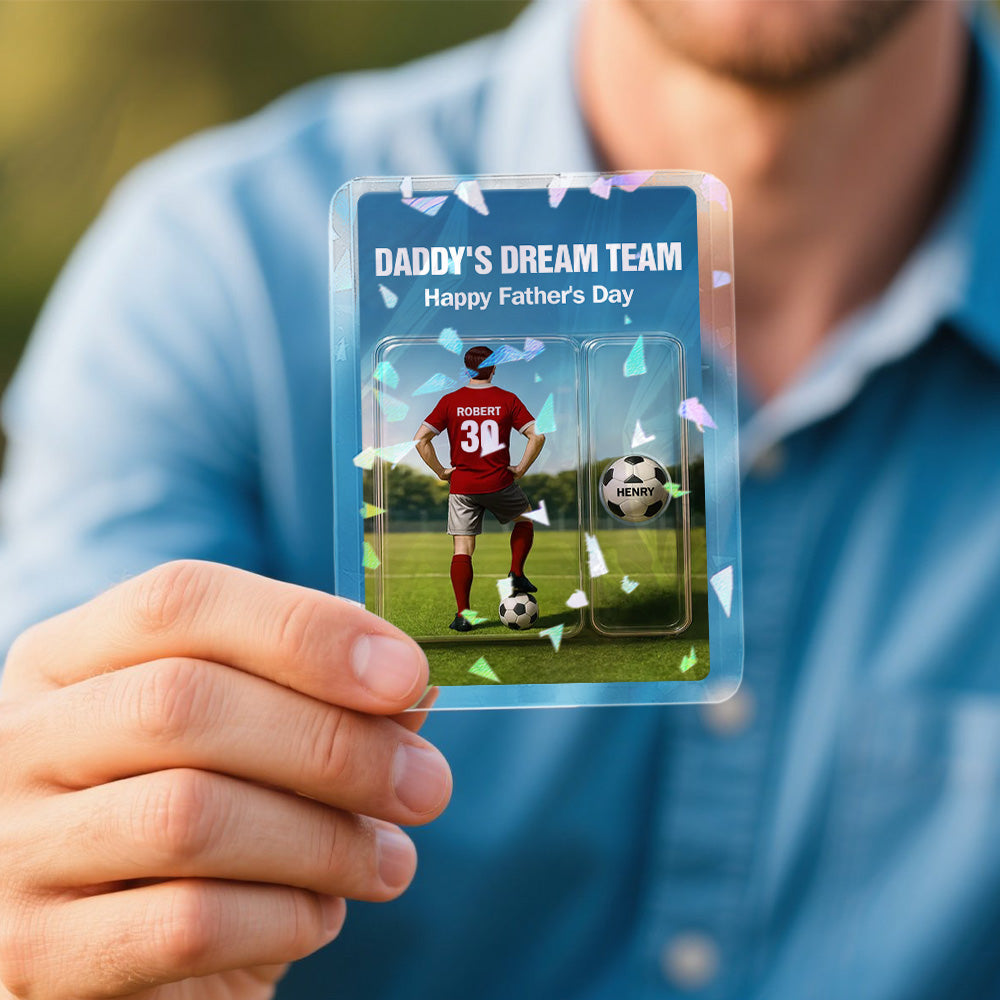 Custom Daddy's Dream Team Soccer With Kids' Names Custom Figure Poke Card Father's Day Gift for Him, for Husband, for Dad, for Soccer Lover