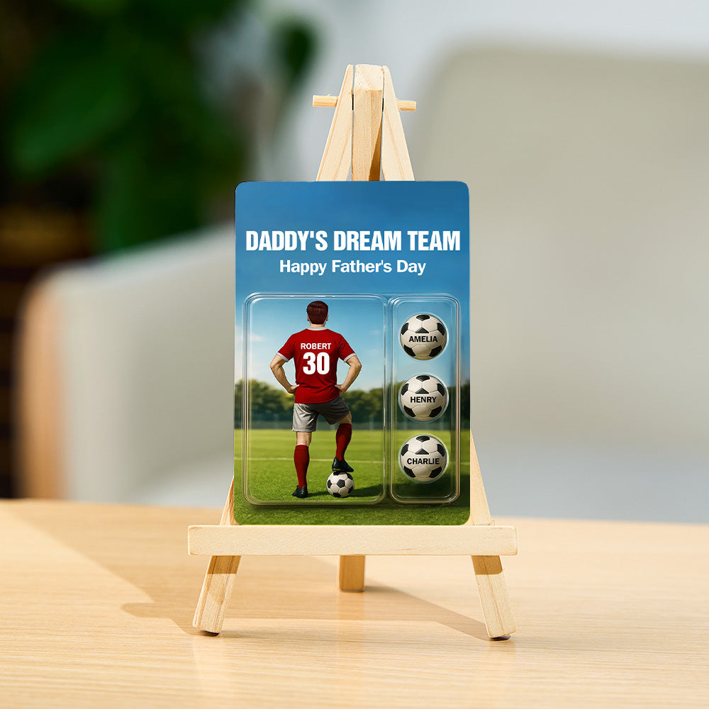 Custom Daddy's Dream Team Soccer With Kids' Names Custom Figure Poke Card Father's Day Gift for Him, for Husband, for Dad, for Soccer Lover