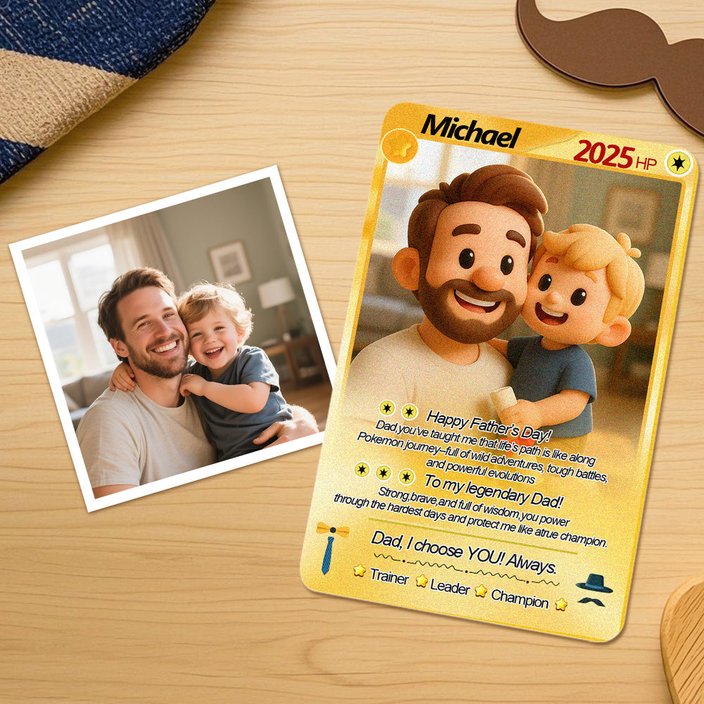 Custom Cards Personalized Photo and Text Anime Style Clay Style Trading Card Father's Day Gifts
