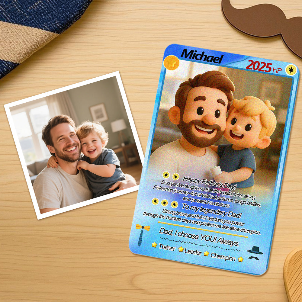 Custom Cards Personalized Photo and Text Anime Style Clay Style Trading Card Father's Day Gifts