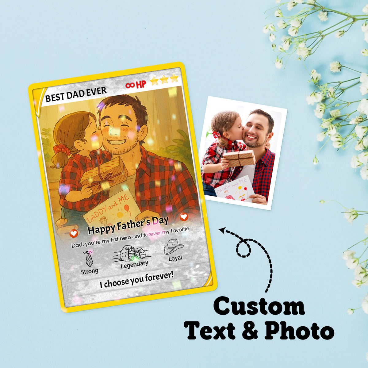 Personalized Anime Poke Card, Anime Photo Block, New Dad Gift, Fathers Day Gift, Game Dad Gift From Kids, Father's Day Gift