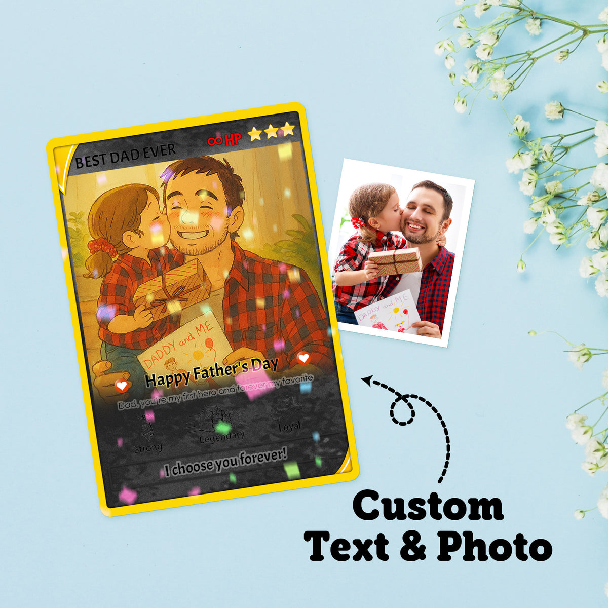 Personalized Anime Poke Card, Anime Photo Block, New Dad Gift, Fathers Day Gift, Game Dad Gift From Kids, Father's Day Gift