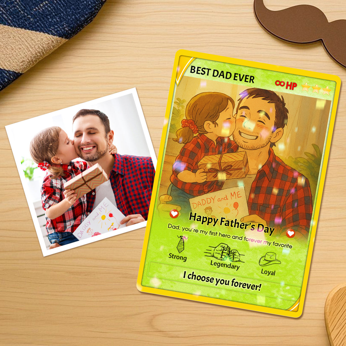 Personalized Anime Poke Card, Anime Photo Block, New Dad Gift, Fathers Day Gift, Game Dad Gift From Kids, Father's Day Gift