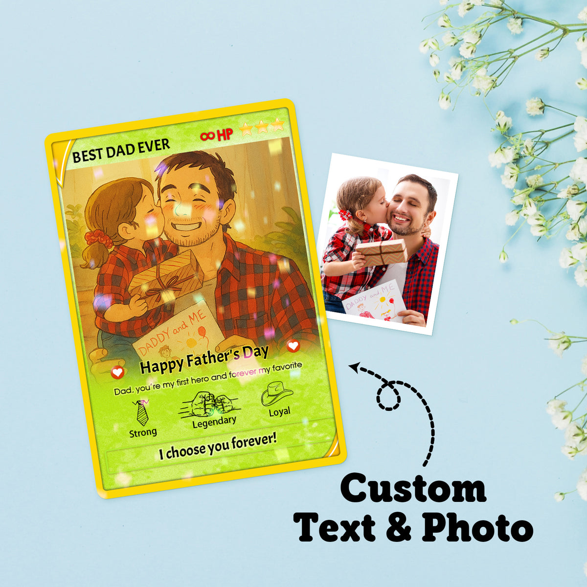 Personalized Anime Poke Card, Anime Photo Block, New Dad Gift, Fathers Day Gift, Game Dad Gift From Kids, Father's Day Gift