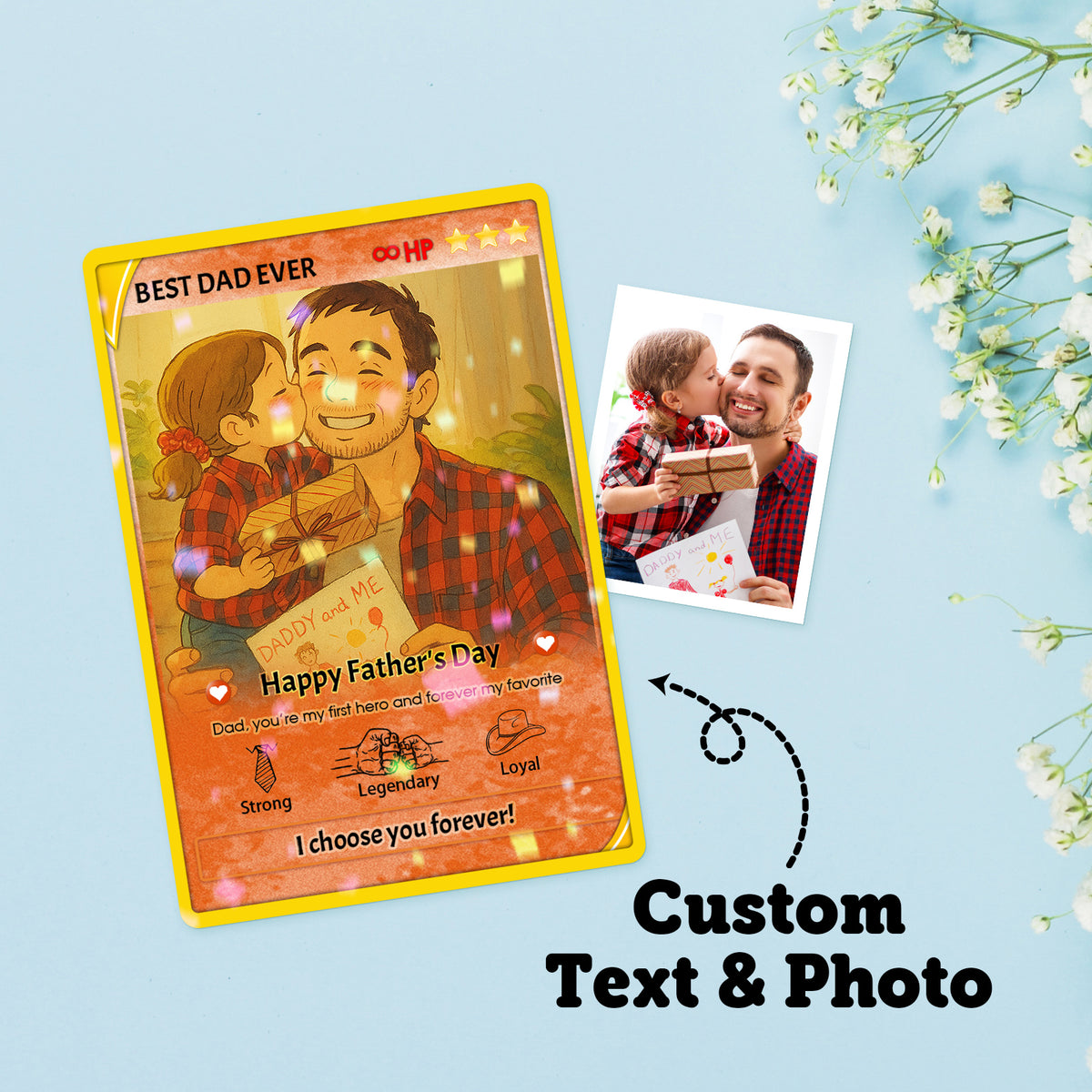 Personalized Anime Poke Card, Anime Photo Block, New Dad Gift, Fathers Day Gift, Game Dad Gift From Kids, Father's Day Gift