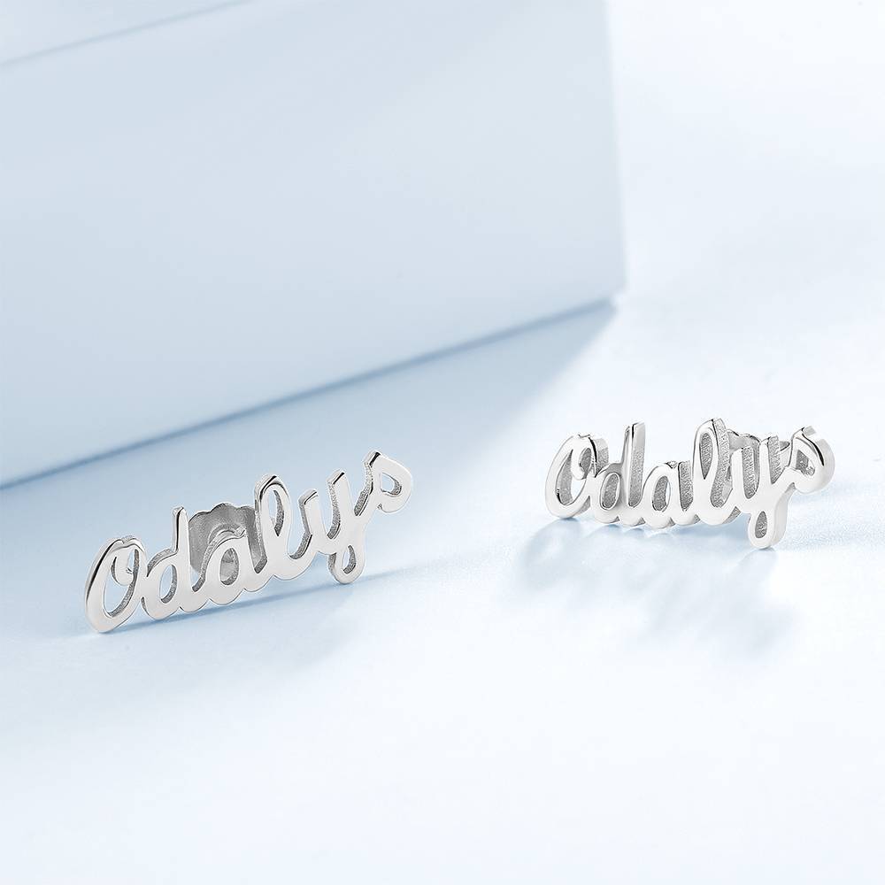 Custom Name Earrings, Name Studs Platinum Plated