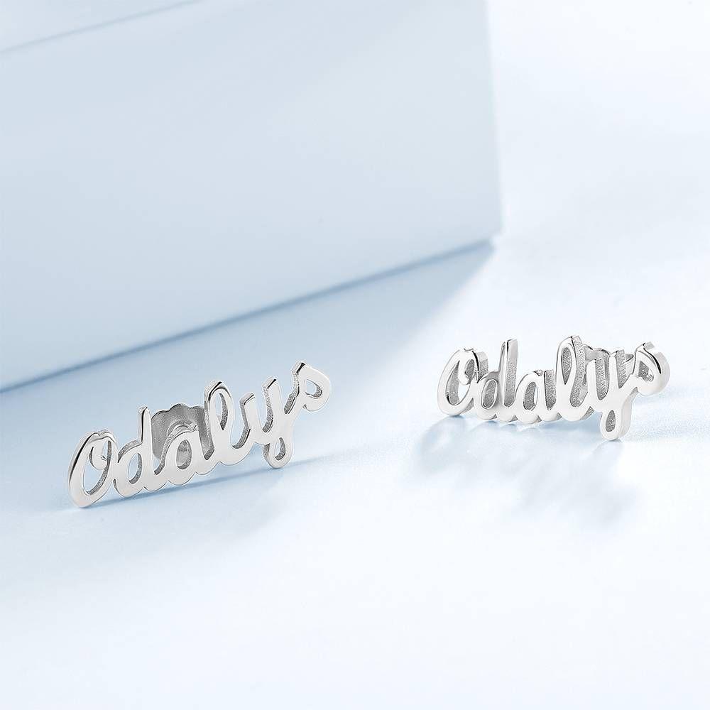 Custom Name Earrings, Name Studs Platinum Plated