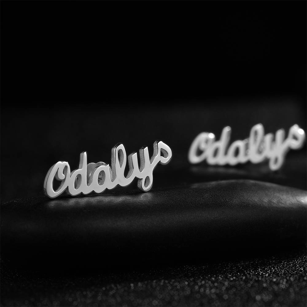 Custom Name Earrings, Name Studs Platinum Plated
