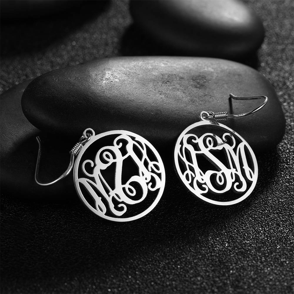 Monogram Earrings, Drop Earrings Elegant Jewellery Silver