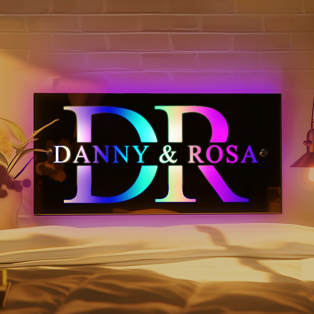 Personalized Name Mirror Light House Sign Couple Gift