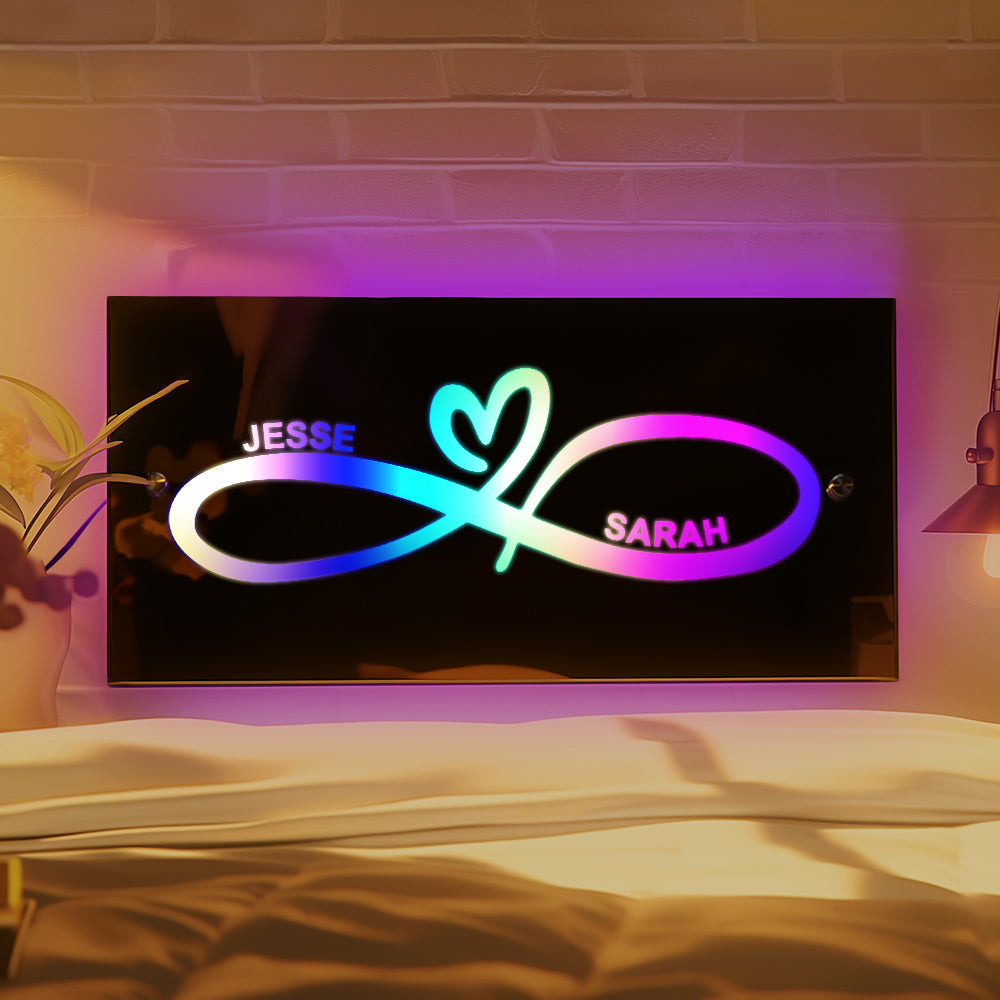 Personalized Name Mirror Light Infinity Heart Couple Gift