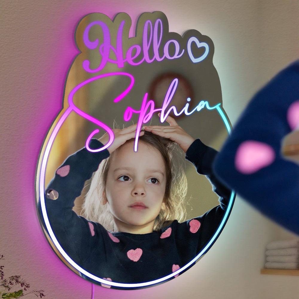 Personalized Name Mirror Light Vanity Hello Beautiful Gift for Her