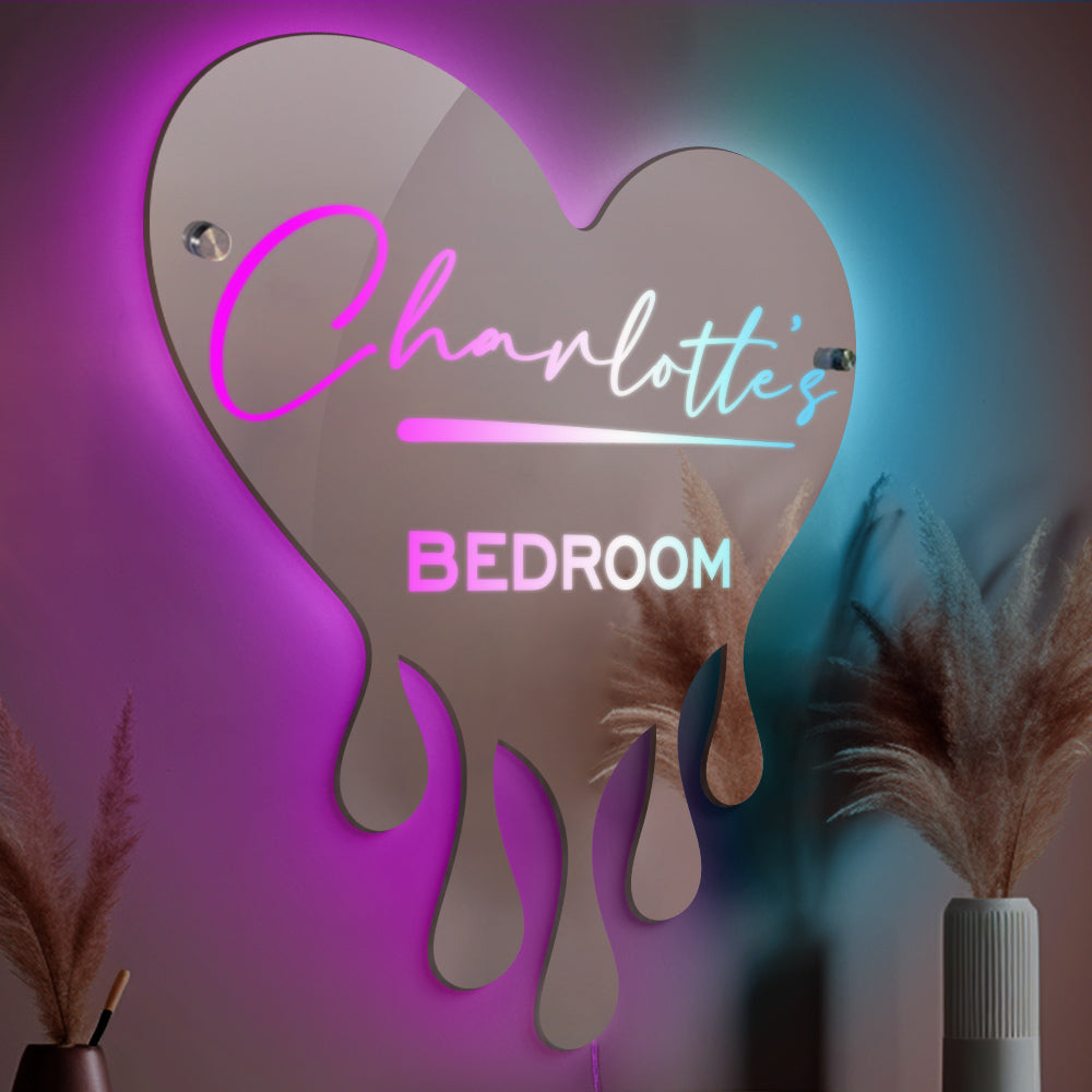 Personalized Melting Heart Name Mirror Light Couple Christmas Gift