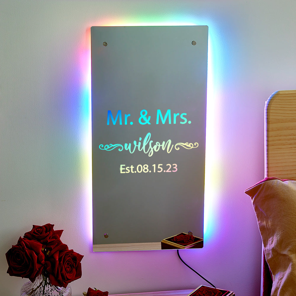 Valentine's Day Gift Mr and Mrs Personalized Name Mirror Light Gift for Couple